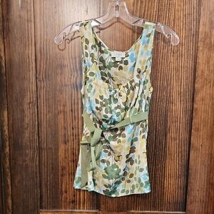LOFT Green and Blue Leaf Print Sleeveless Top